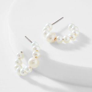 Nadri Lucca White Keshi Freshwater Pearl Small Hoop Earrings